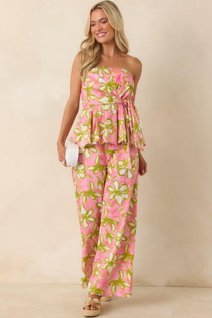 Flower Power Move Pink Floral Cotton Peplum Top