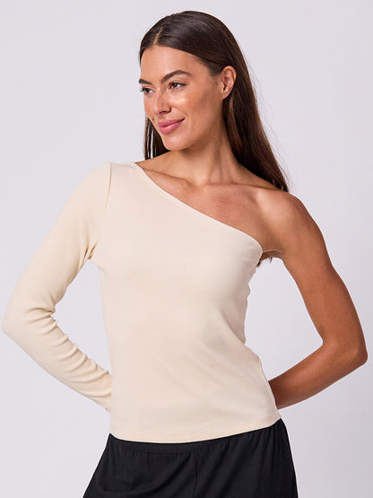 Asymmetric Organic Cotton Long Sleeve  - Chalk