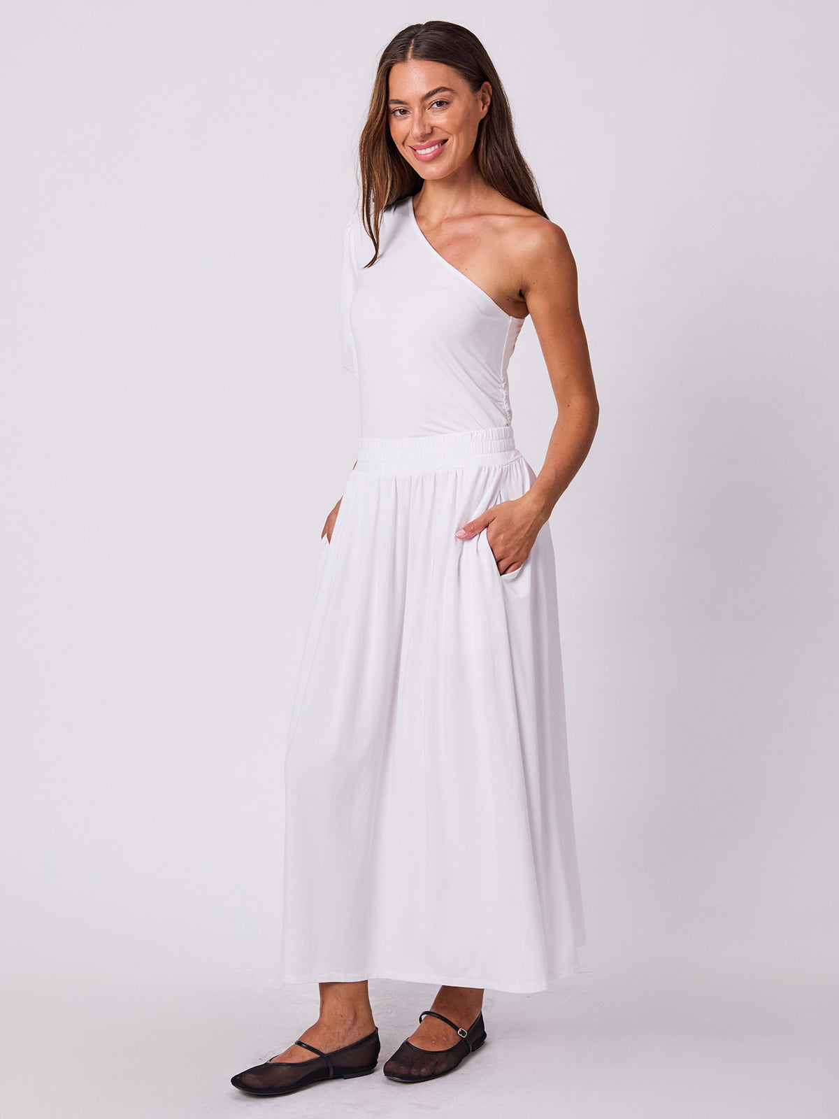 One Shoulder Bell Sleeve Top - White