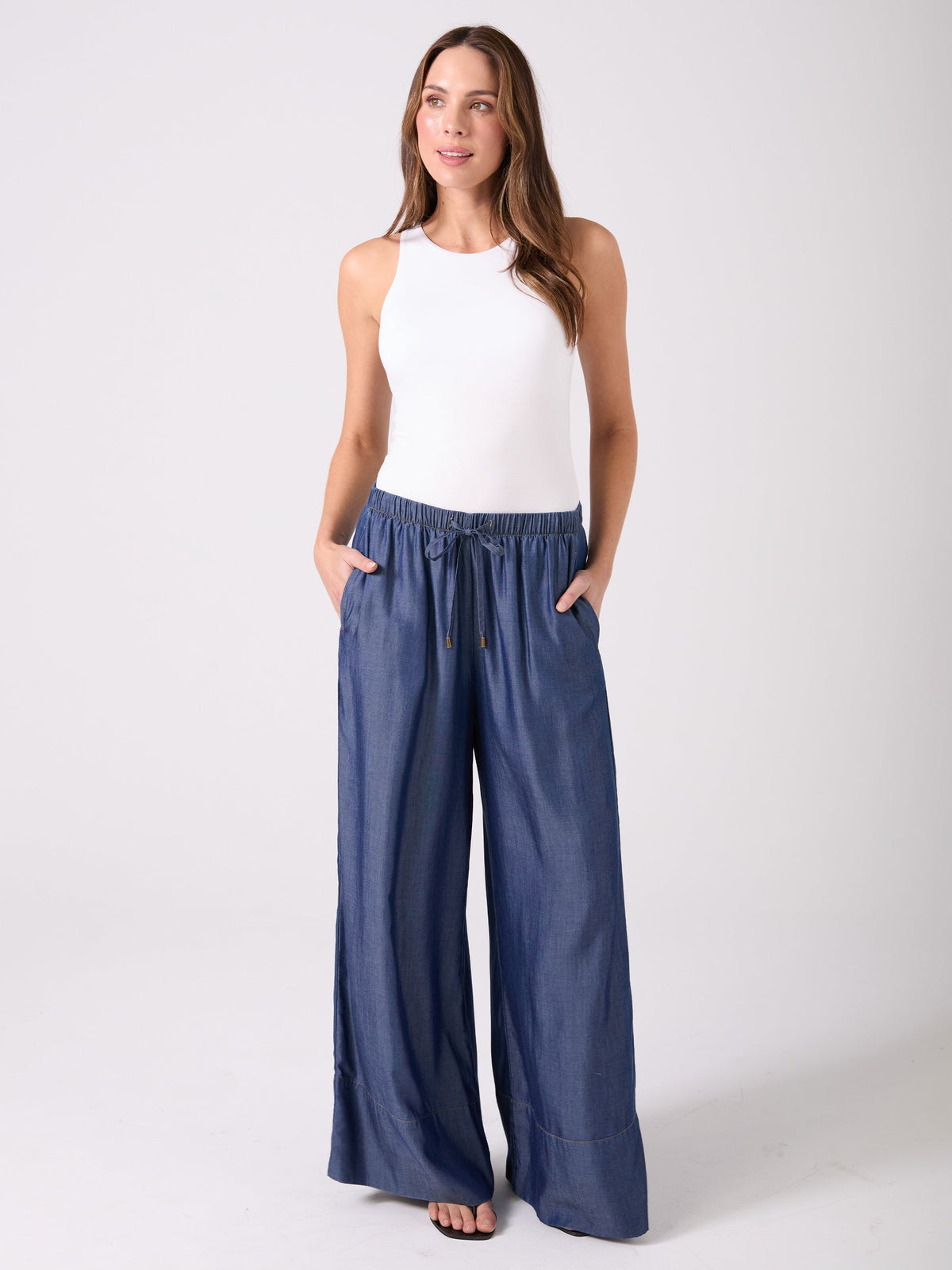 Denim Tencel Palazzo Pant - Dark Denim