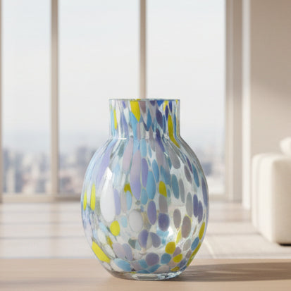 7" Yellow Blue Multi Glass Vase