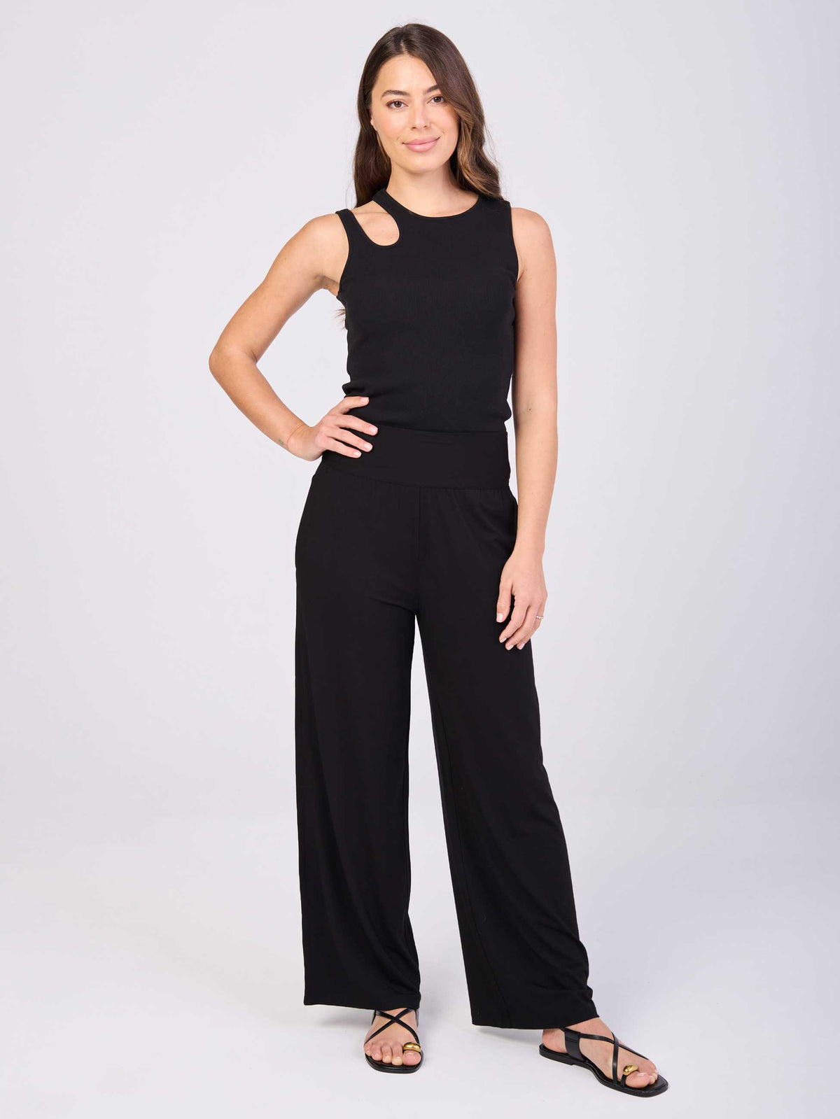 Cut Out Rib Tank - Black