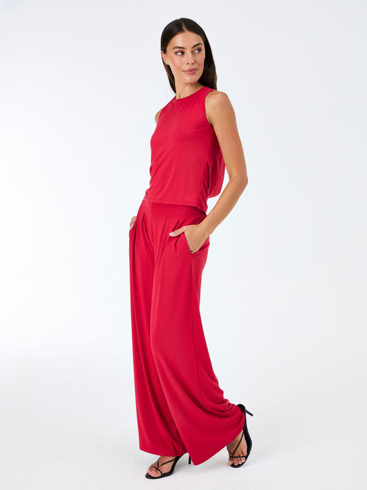 Emery Wide Leg Pants - Cherry Red