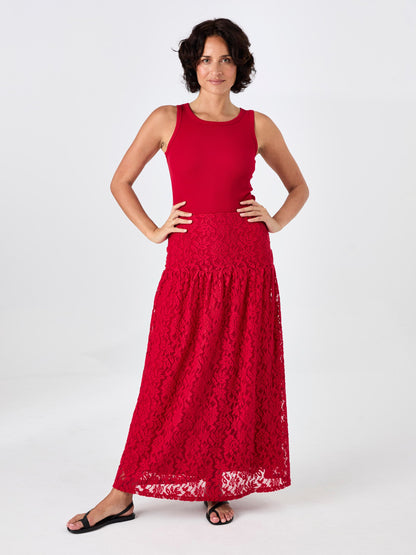 Chantelle Lace Skirt - Cherry