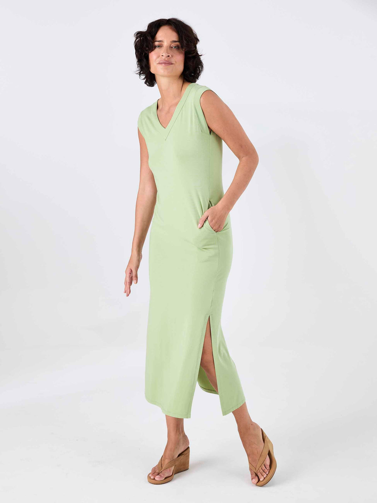 Everly V Neck Maxi  Dress - Matcha Green