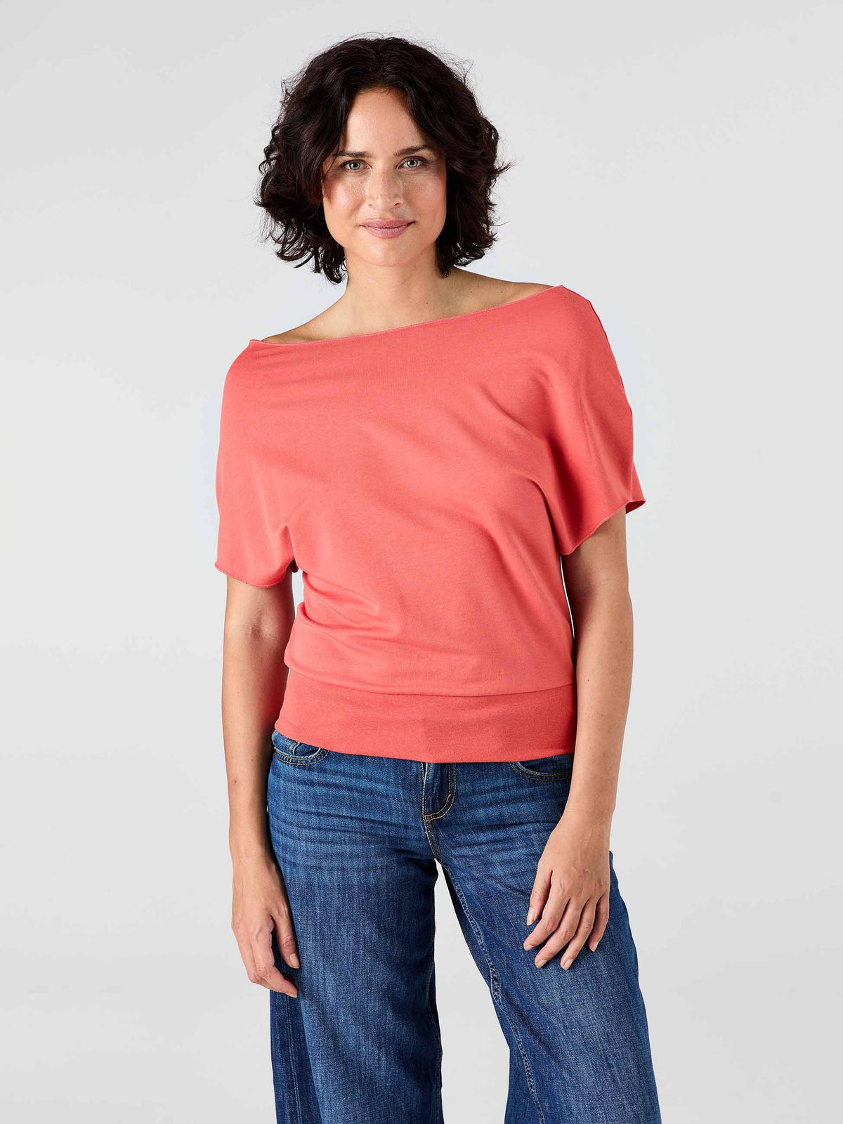 French Terry Short sleeve Off Shoulder Sweatshirt  - Burnt Sienna