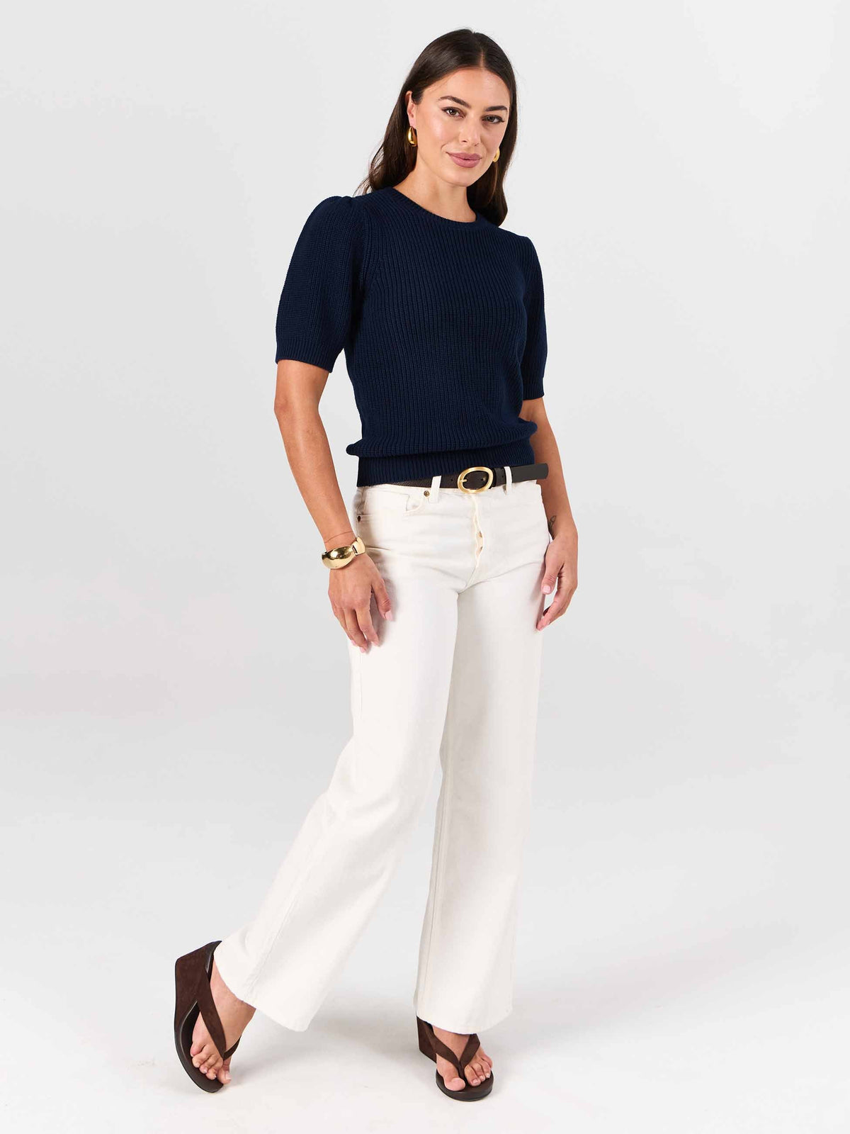 Claire Cotton Knit Top - Navy