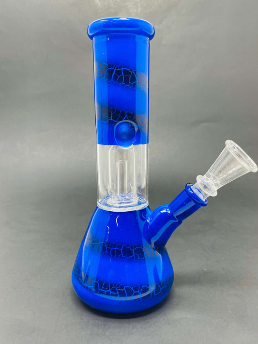 8" Blue Crackle Single Percolator Beaker Bong StonedGenie.com