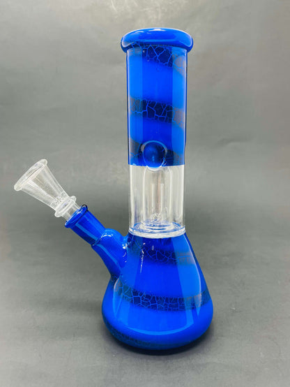 8" Blue Crackle Single Percolator Beaker Bong StonedGenie.com