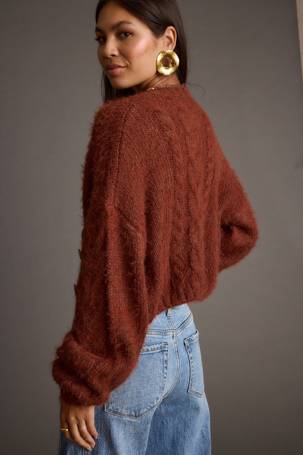 Archie Rust Cropped Cardigan