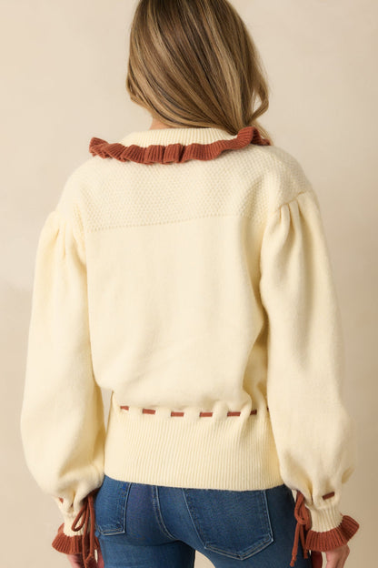Harvest Bloom Ivory Floral Embroidered Button Up Cardigan Sweater