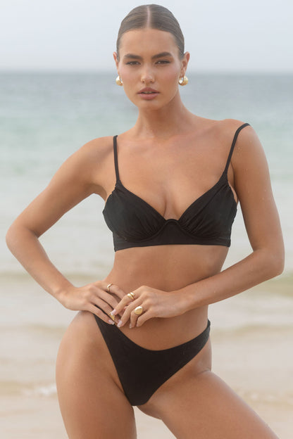 Opal | Black Ruched Bikini Top