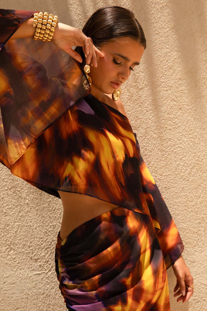 Elysia | Smoke Print Asymmetric Crop Top