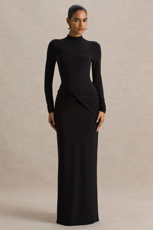 Alula | Black High-Neck Maxi Dress With Twist Detail