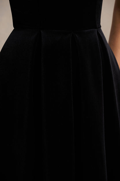 Ablaze | Black Velvet Bardot-Neck Midi Dress