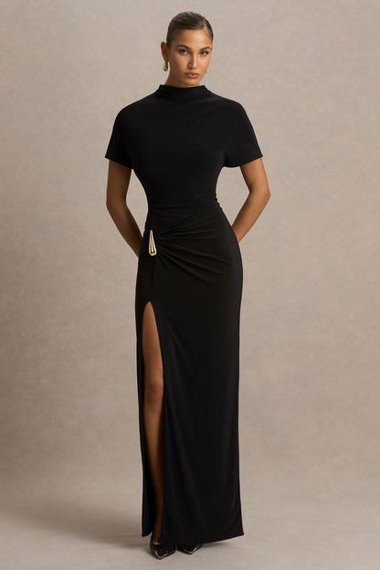 Arlena | Black High-Neck Wrapped Maxi Dress