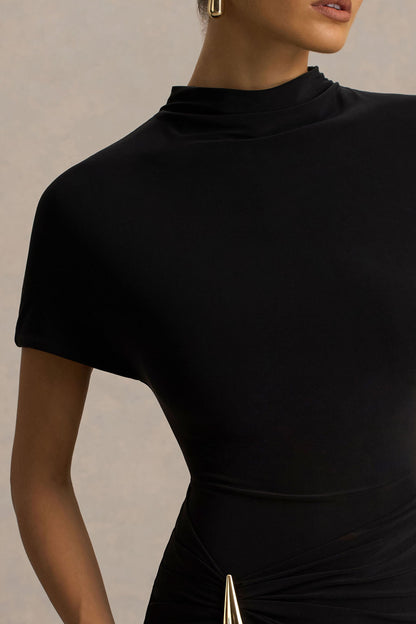 Arlena | Black High-Neck Wrapped Maxi Dress