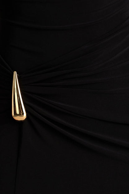 Arlena | Black High-Neck Wrapped Maxi Dress