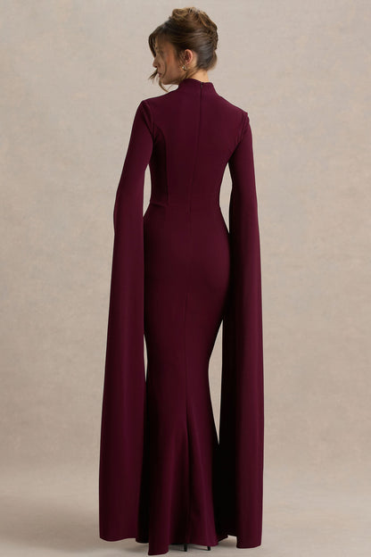 Esme | Burgundy Square-Neck Maxi Dress With Cape Sleeves
