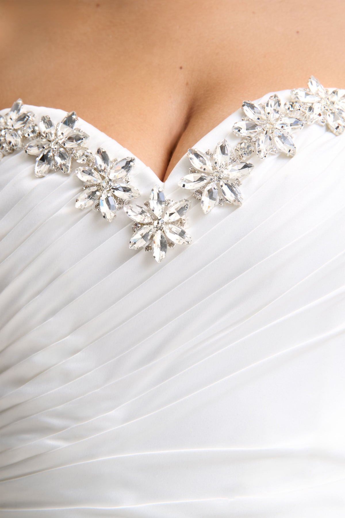 Ambria | White Satin Hand-Embellished Sweetheart-Neck Corset Top