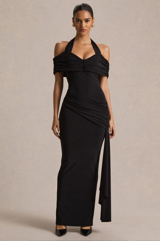 Camille | Black Bardot-Neck Maxi Dress