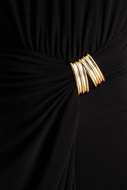 Harlow | Black Crew-Neck Wrapped Midi Dress