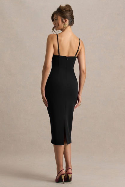 Baylor | Black Midi-Dress With Removable Cape-Detail