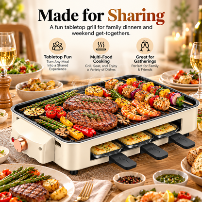 SavorNest™ – 3-in-1 Electric Tabletop Grill & Raclette Set