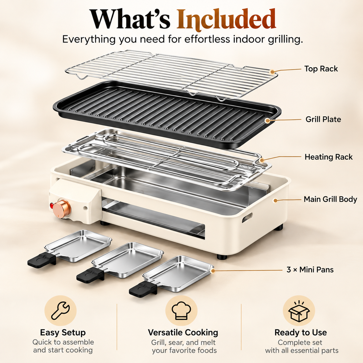 SavorNest™ – 3-in-1 Electric Tabletop Grill & Raclette Set