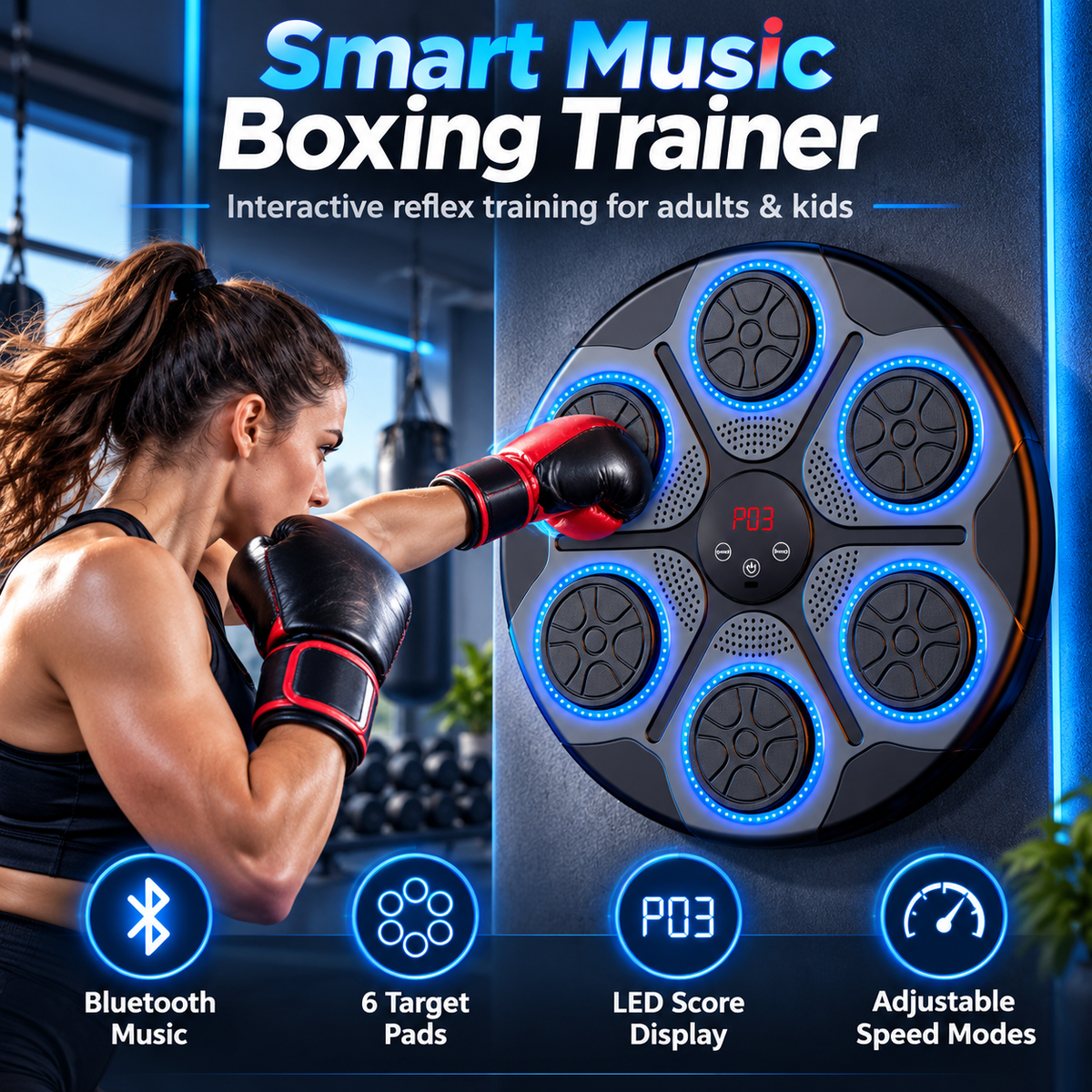 Smart Music Boxing Trainer – Interactive LED Reflex Training Machine for Home Fitness