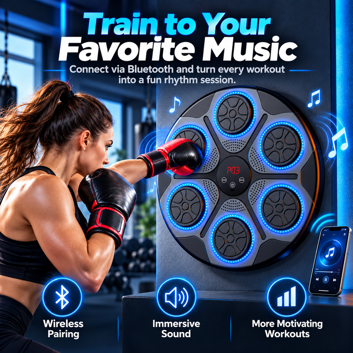 Smart Music Boxing Trainer – Interactive LED Reflex Training Machine for Home Fitness