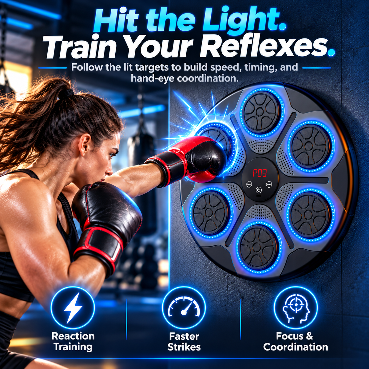 Smart Music Boxing Trainer – Interactive LED Reflex Training Machine for Home Fitness