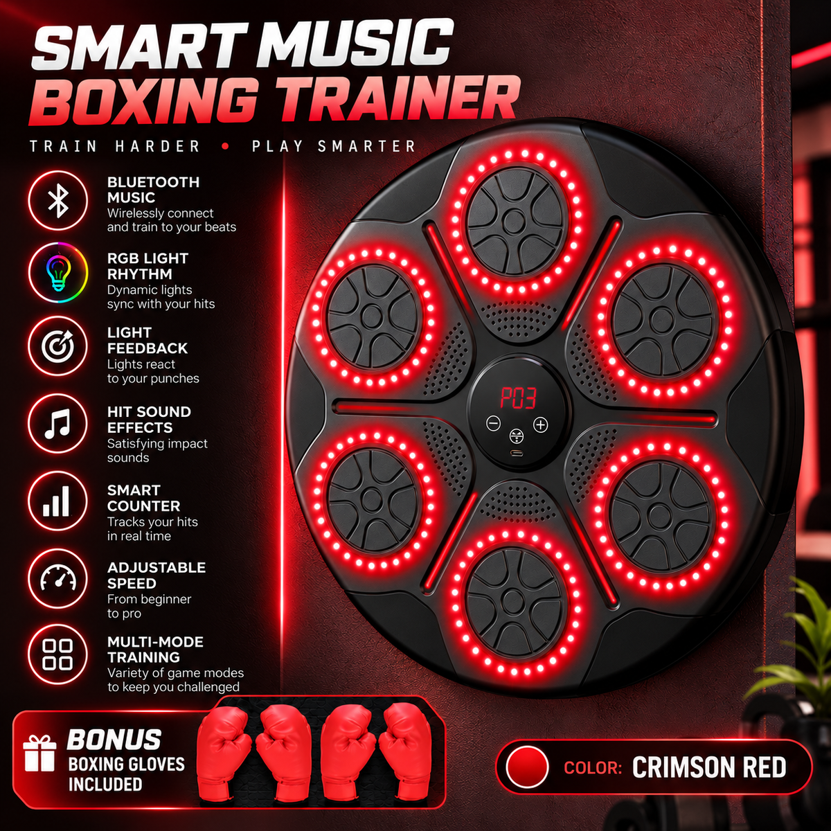 Smart Music Boxing Trainer – Interactive LED Reflex Training Machine for Home Fitness