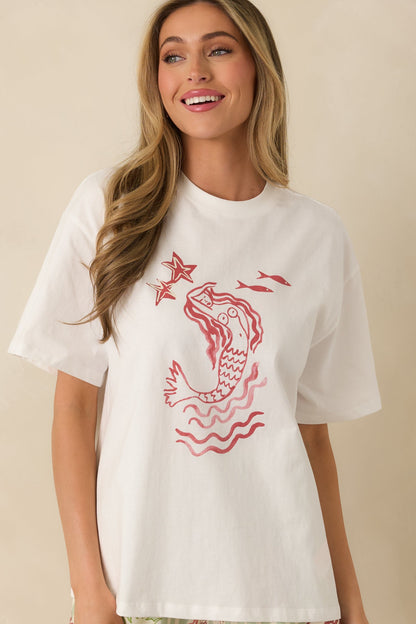 MINKPINK Soleil White Cotton Mermaid Print T-Shirt