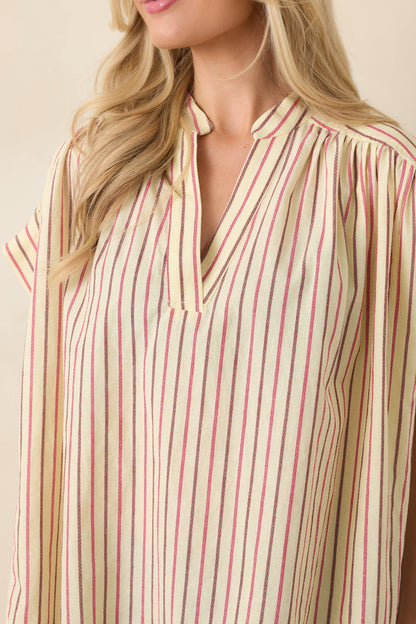 FRNCH Bonaia Butter Yellow Multi Stripe Cotton Blouse