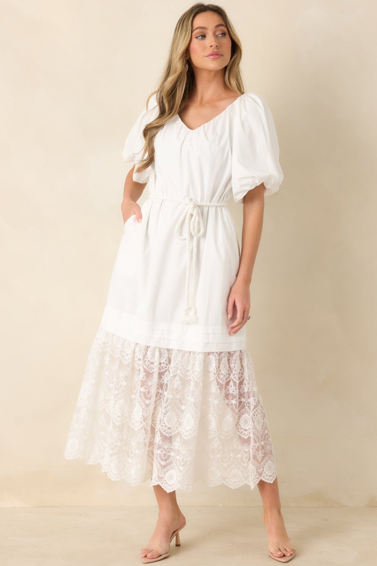 Je T'aime Toujours White Cotton & Gathered Lace Maxi Dress