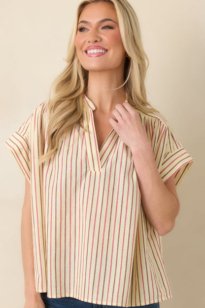 FRNCH Bonaia Butter Yellow Multi Stripe Cotton Blouse