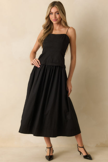 You Already Know Black Cotton Bustier Bodice Midi Dress