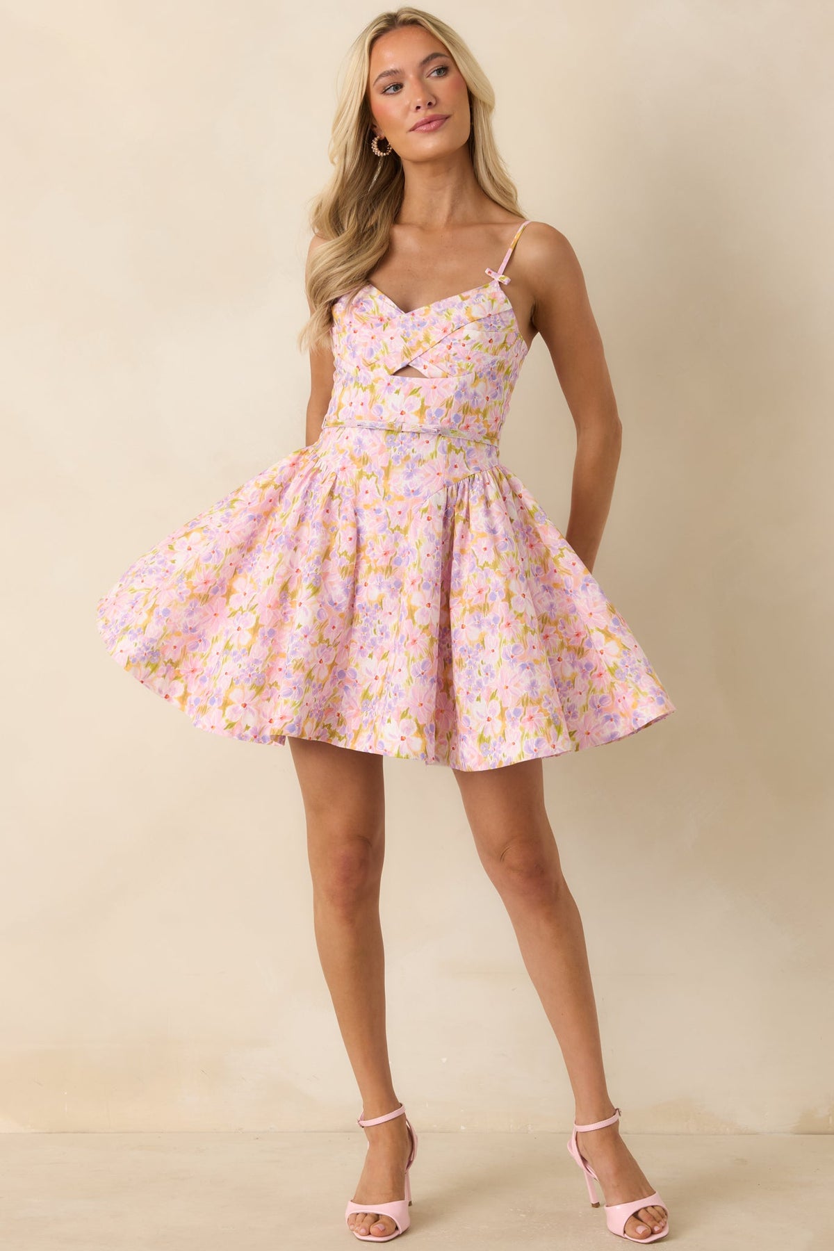 ASTR The Label Isha Pink Multi Floral Cotton Mini Dress