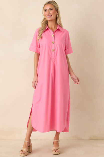 Read The Signs Pink Short Sleeve Maxi Dress