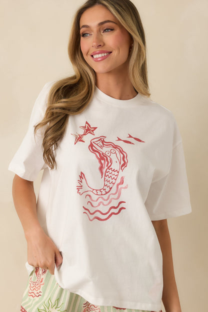 MINKPINK Soleil White Cotton Mermaid Print T-Shirt