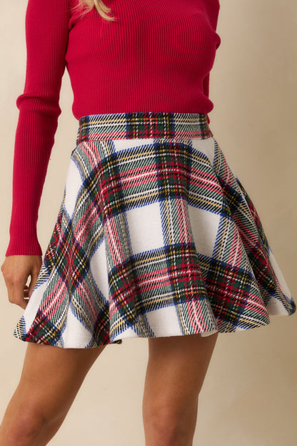Make It Fun White Multi Plaid Flared Mini Skirt