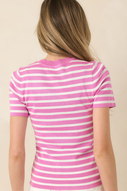 Let's Catch Up Orchid Pink Stripe Short Sleeve Top