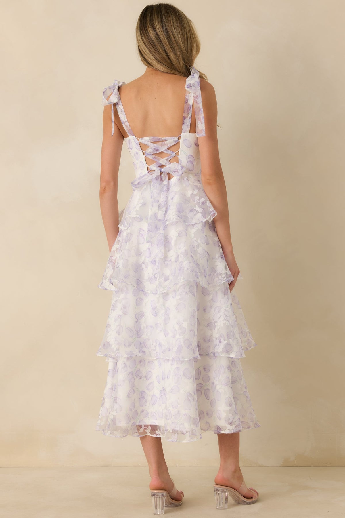 Living In Wonderland Lavender Tulip Floral Midi Dress