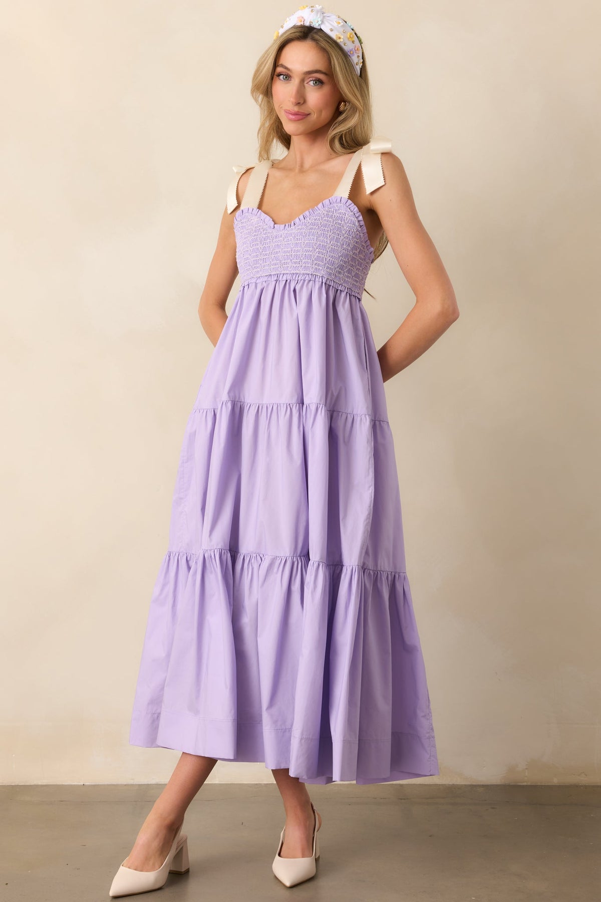 The Felicity Lavender Cotton Midi Dress