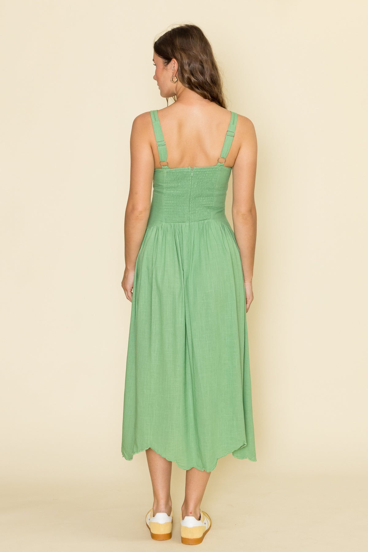 V Neck Eyelet Detail Midi Dress