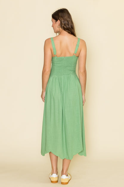 V Neck Eyelet Detail Midi Dress