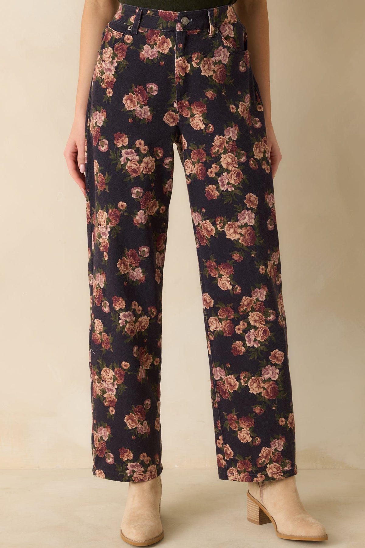 Step By Step Navy Floral Straight Leg Jeans