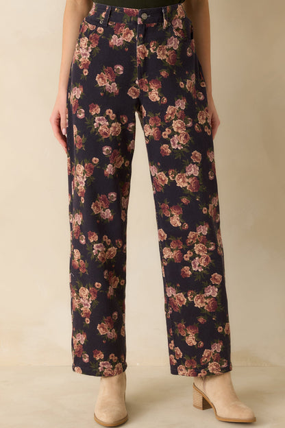 Step By Step Navy Floral Straight Leg Jeans