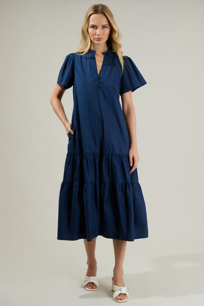Britt Poplin Tiered Midi Dress